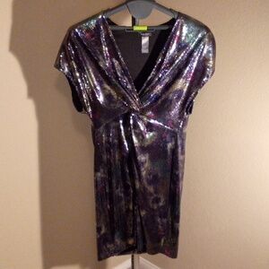 FLAWED NWOT BISOU BISOU Sequin V-Neck Dress in Multicolors 16